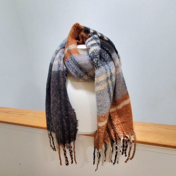 PLAID BLACK MULTI CHECK PATTERNED COZY OBLONG SCARF/WRAP - Picture 1 of 6